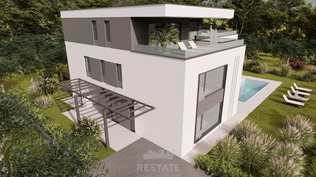 ZEMLJIŠČE s plačanim komunalnim prispevkom, za izgradnjo vile z bazenom — Peroj 111