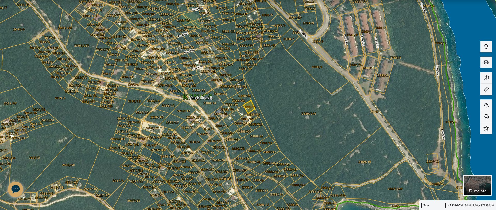 Kamper parcela: jugovzhodna Istra, Duga Uvala, 300m od morja — Koordinate 44.922062, 14.022118